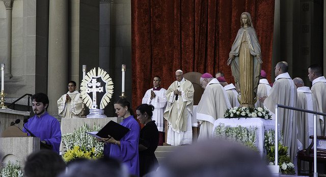 Photo of Pope Francis performing Canonization Rite at Catholic University mass