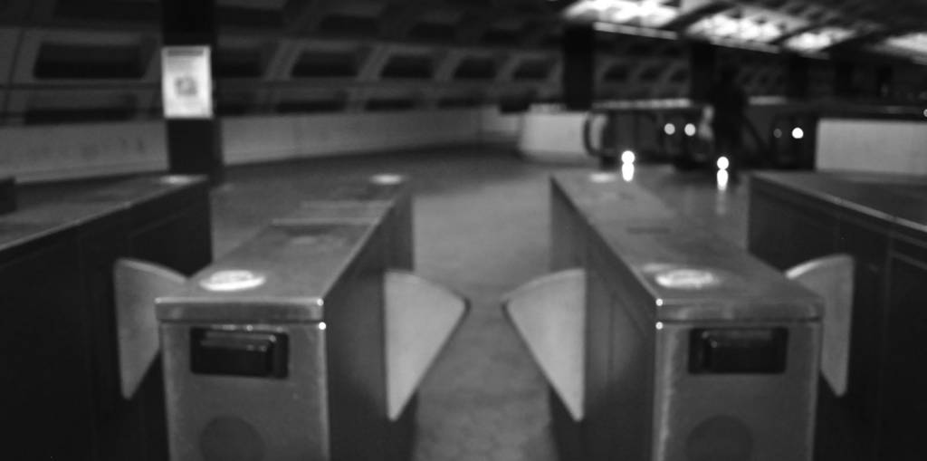 A photo of turnstiles in the D.C metro.