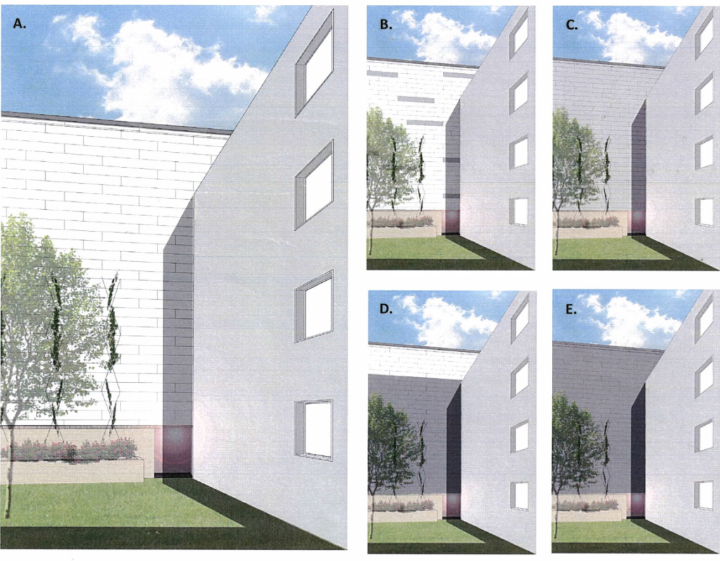 A picture of different design layouts for a courtyard