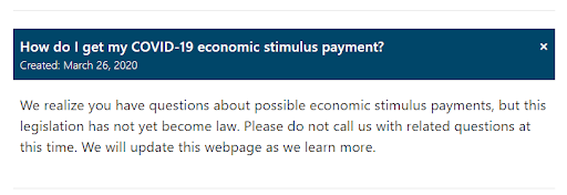 SSA official announcement regarding COVID-19 economic stimulus payments
