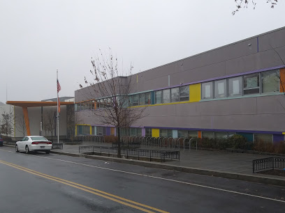 Photo of a building with colored windows