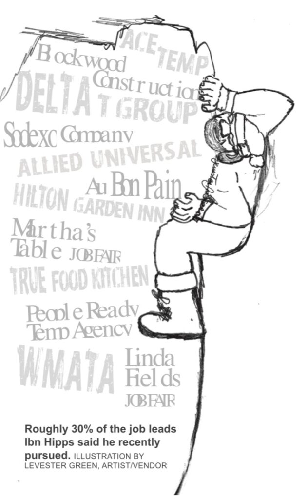 An illustration of a man in a beanie rock climbing