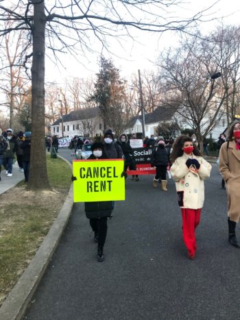 photo of protesters leaving Susan Rice's house