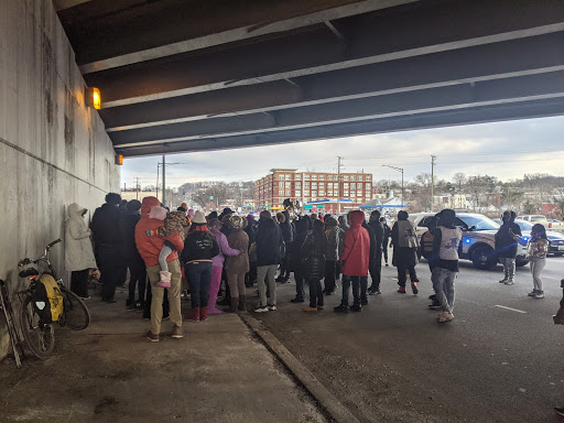 A crowd gathered at the John Philip Sousa Bridge underpass on Feb. 20