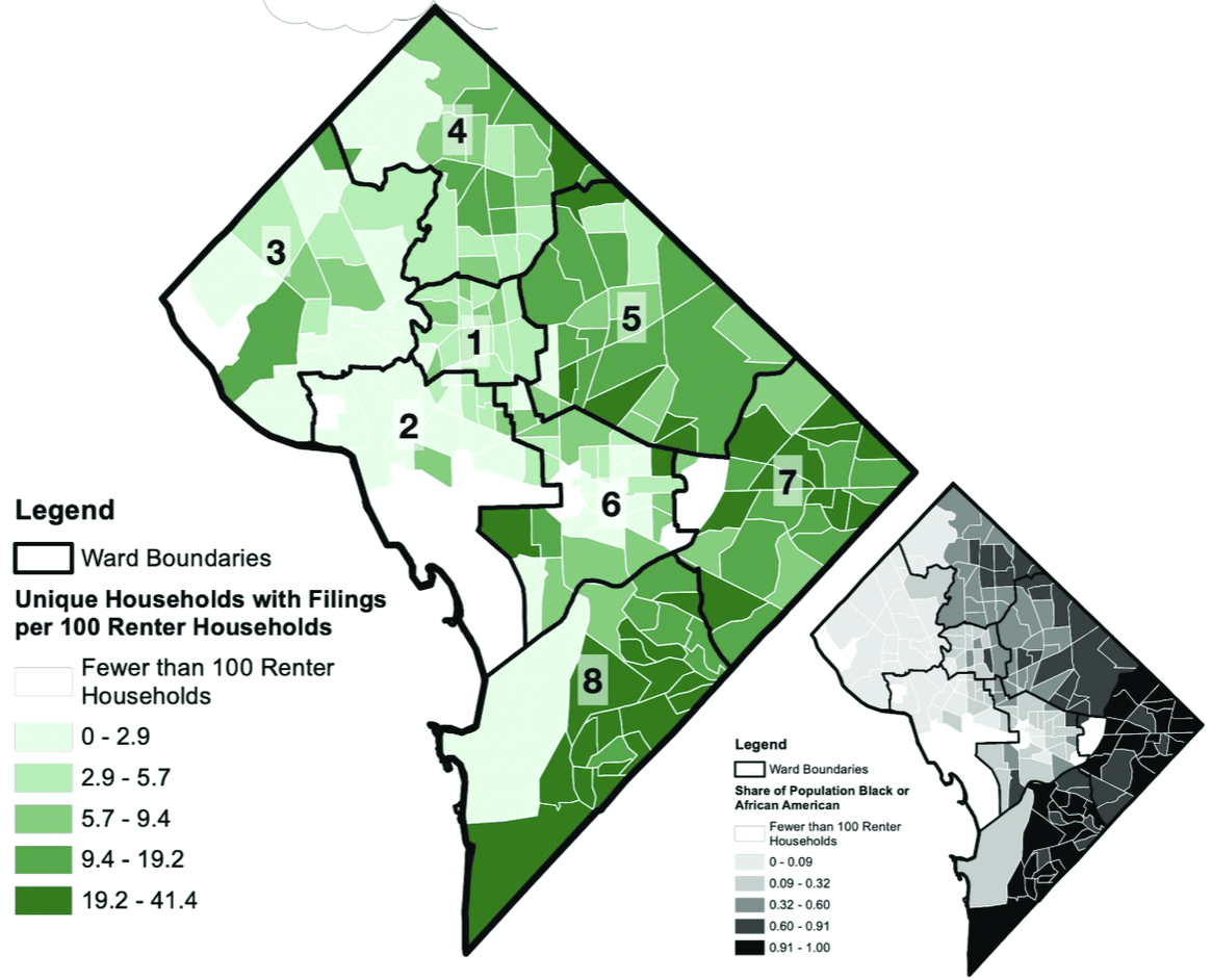 photo of neighborhood hotspots in eviction filing rates