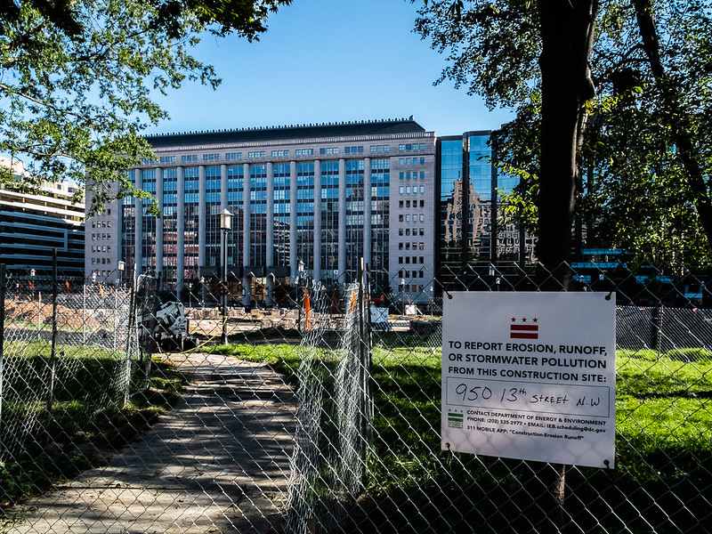 The photo depicts some greenspace being cleared as redevelopment begins at the park.