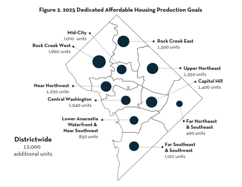 A map of DC housing projects targeting for completion by 2025