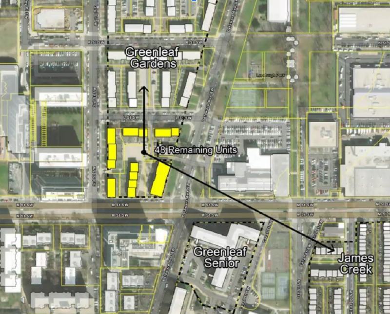 A map of the Greenleaf Gardens development plans