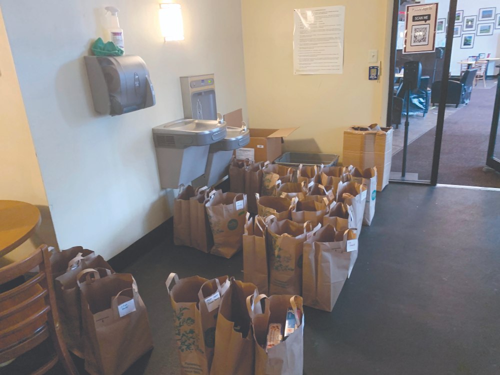 Photos of pre-bagged groceries at the pantry