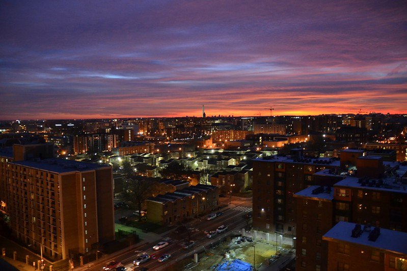 A rooftop view from a high rise apartment building in Washington, DC