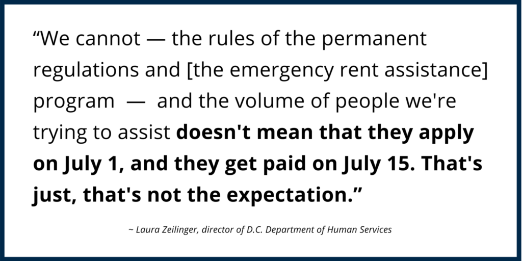 A graphic containing a quotation of Laura Zellinger, D.C.'s Director of Human Services.