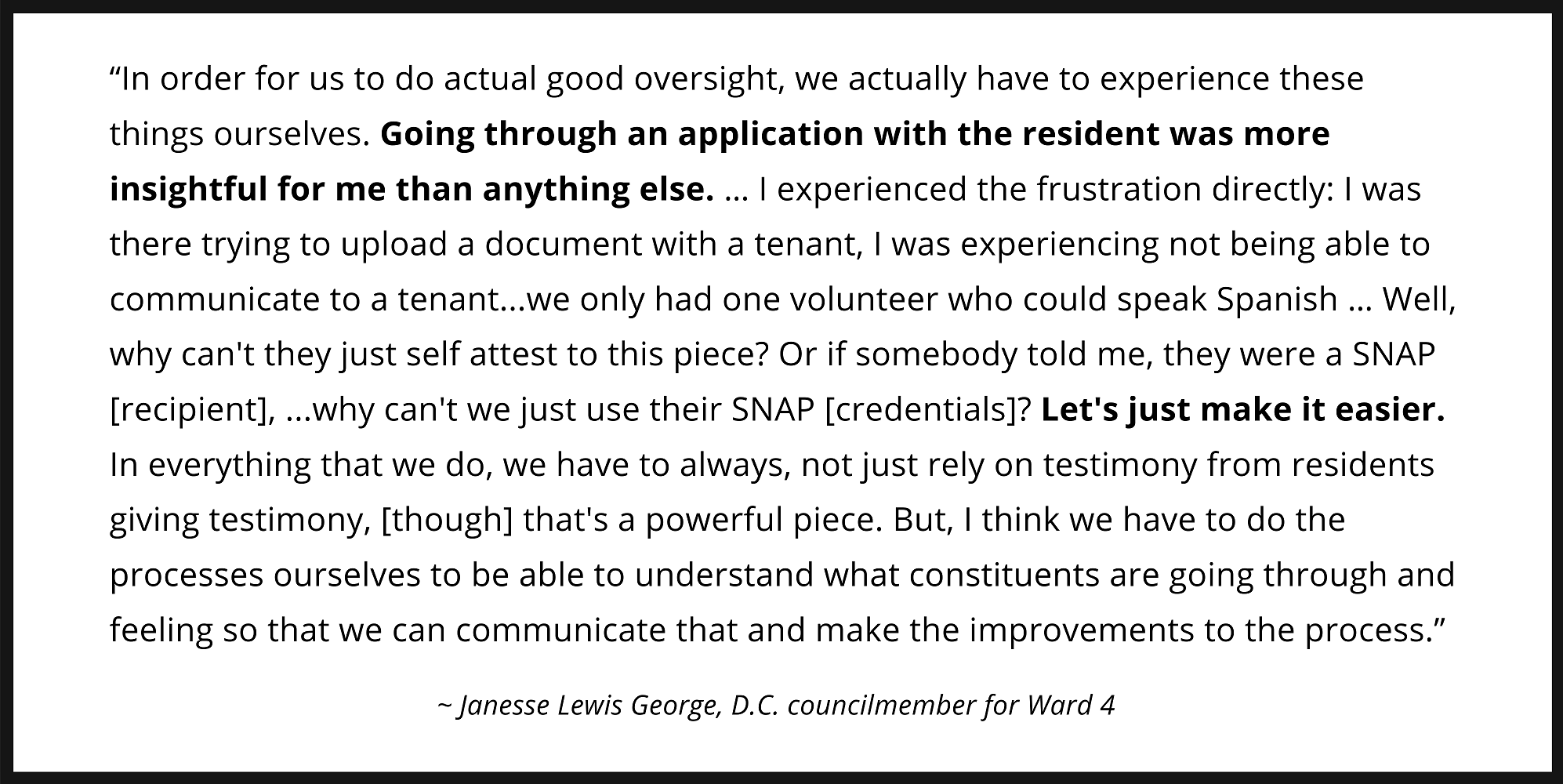Graphic shows quote from D.C. councilmember Janeese Lewis George about emergency rental assistance