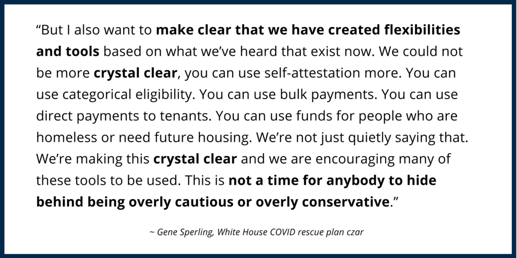 A graphic featuring a quote from White House advisor Gene Sperling.