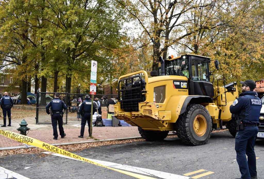 The District used heavy machinery to shutdown the park. The machine was placed in front of the park.