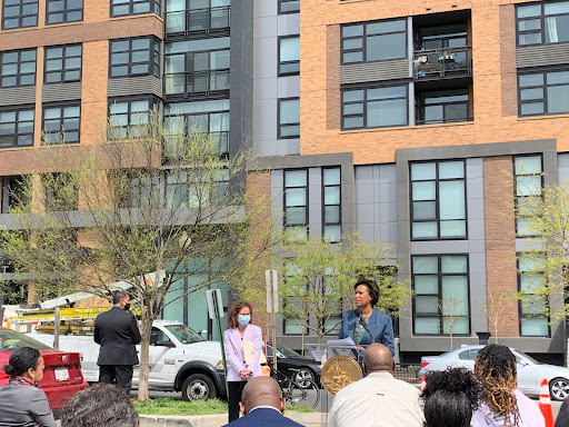Photo of Mayor Muriel Bowser speaking at a press conference.